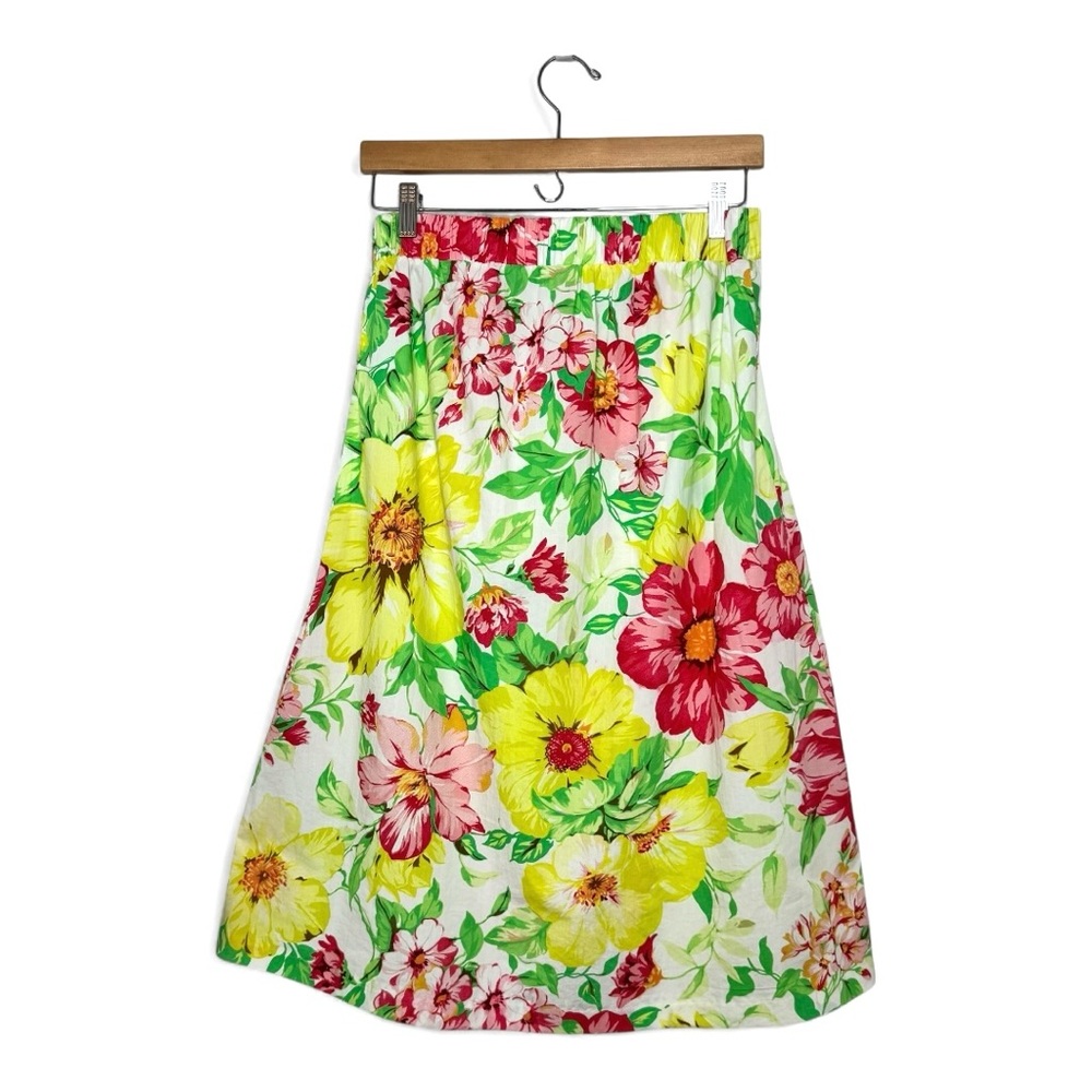 Vintage FARM Rio Floral Cotton Midi Skirt Made in Brazil Resort M